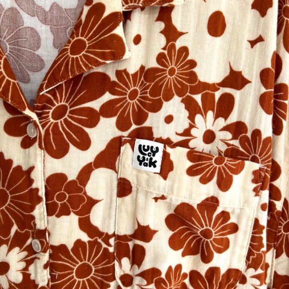 LUCY & YAK Santiago Cotton Shirt in Cream & Orange Goldie Floral Print - L - Picture 6 of 11